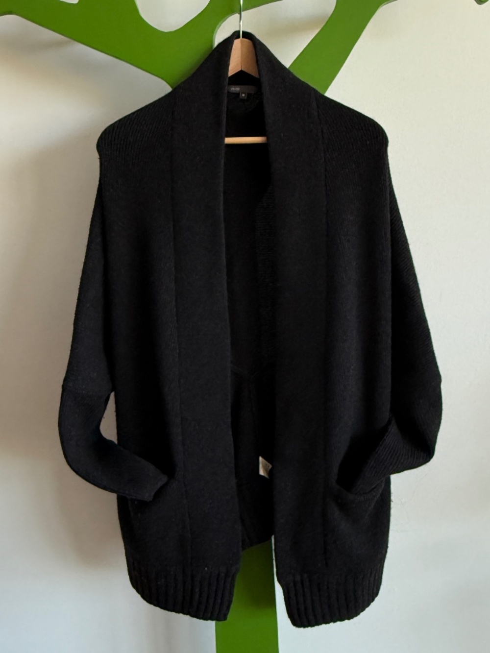 Vince Black Yak Wool Open Front Shawl Collar Cardigan Sweater Size M